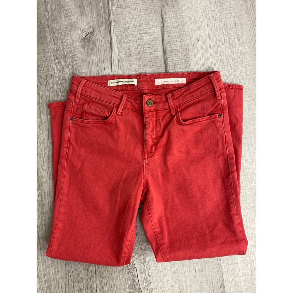 Pilcro and the Letterpress Script Faded Red Frayed Hem Jeans Size 29